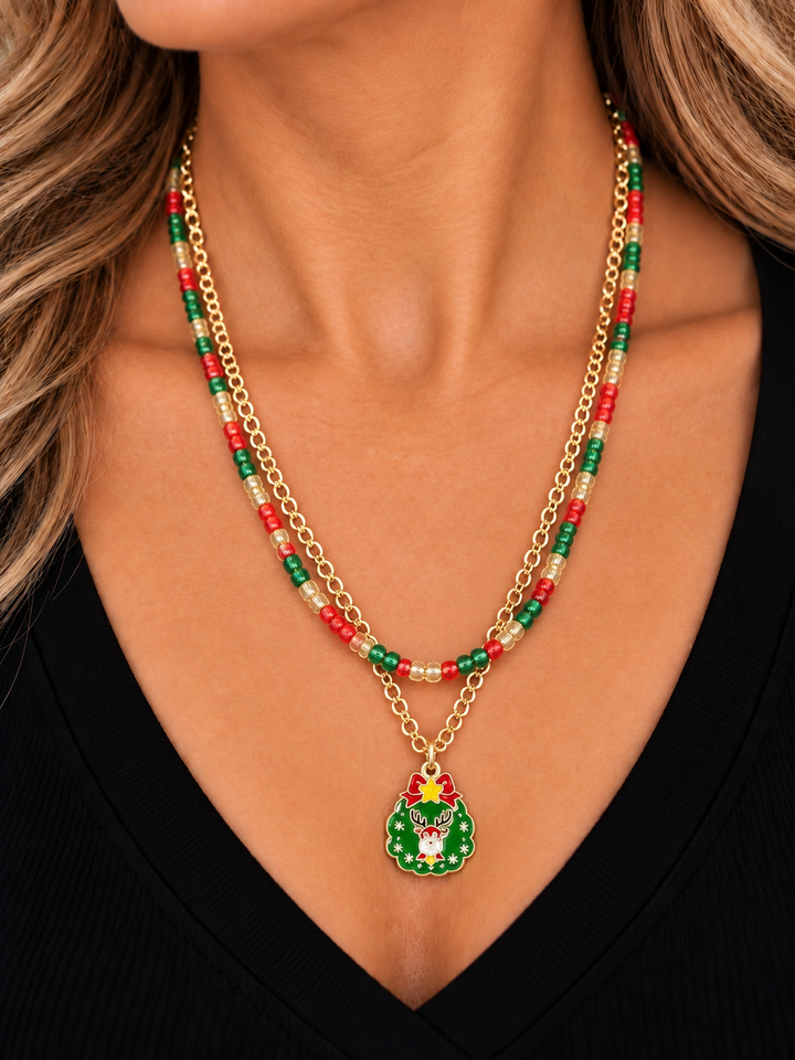 Beaded Double Strand Christmas Necklace