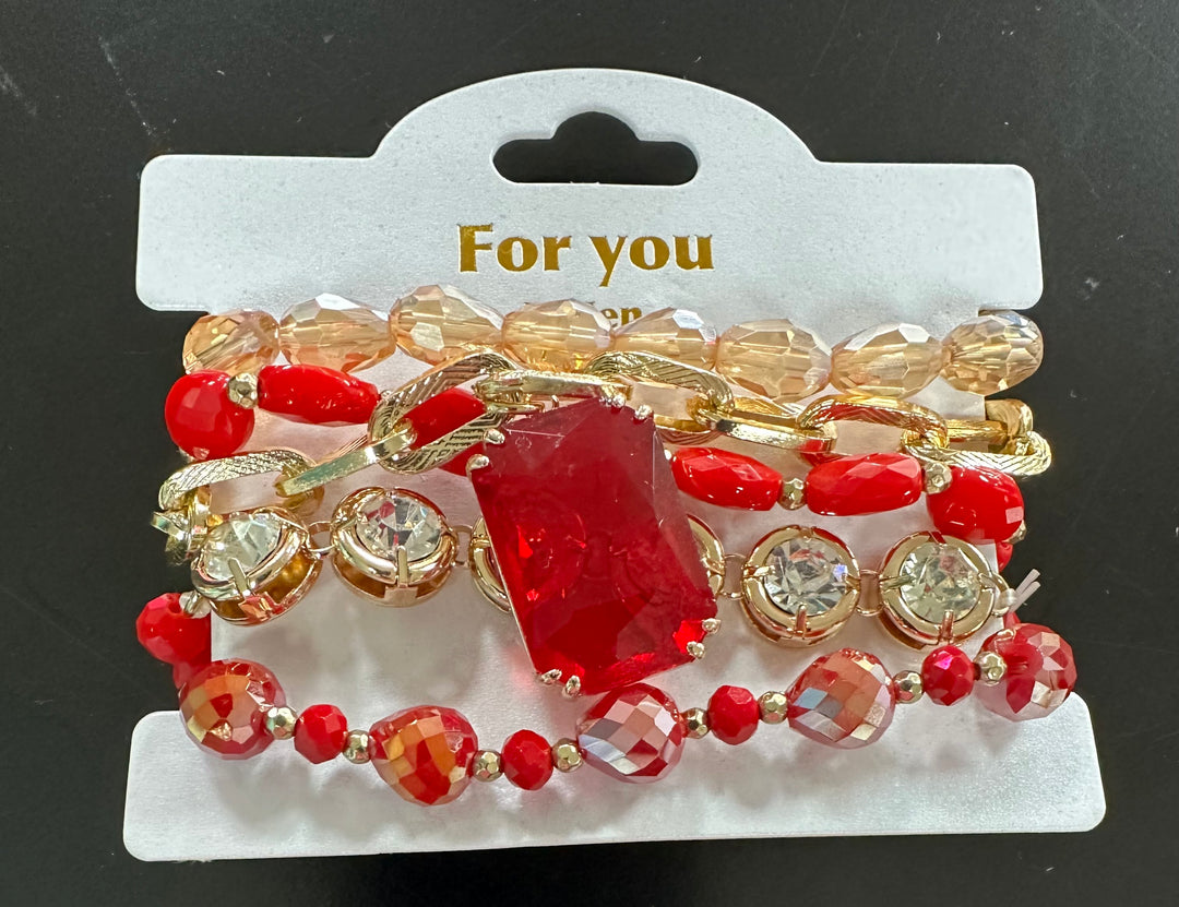 Lg. Red Stone Hoop Earrings or Bracelet Stack