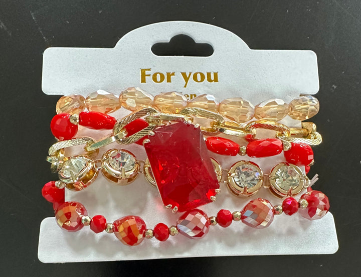 Lg. Red Stone Hoop Earrings or Bracelet Stack