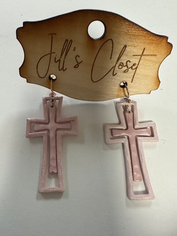 Hammered Metal Cross Earrings