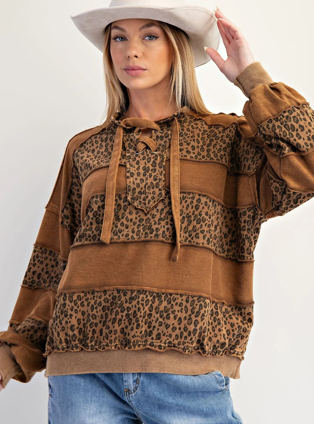 Striped French terry with laced neck
