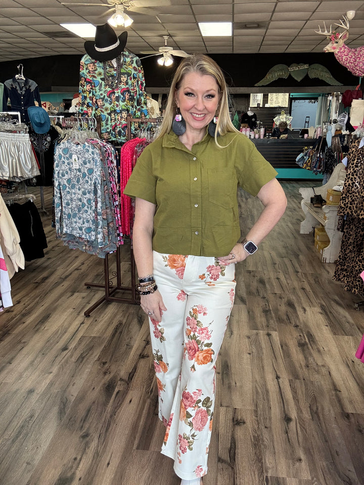 Ecru Floral Jeans