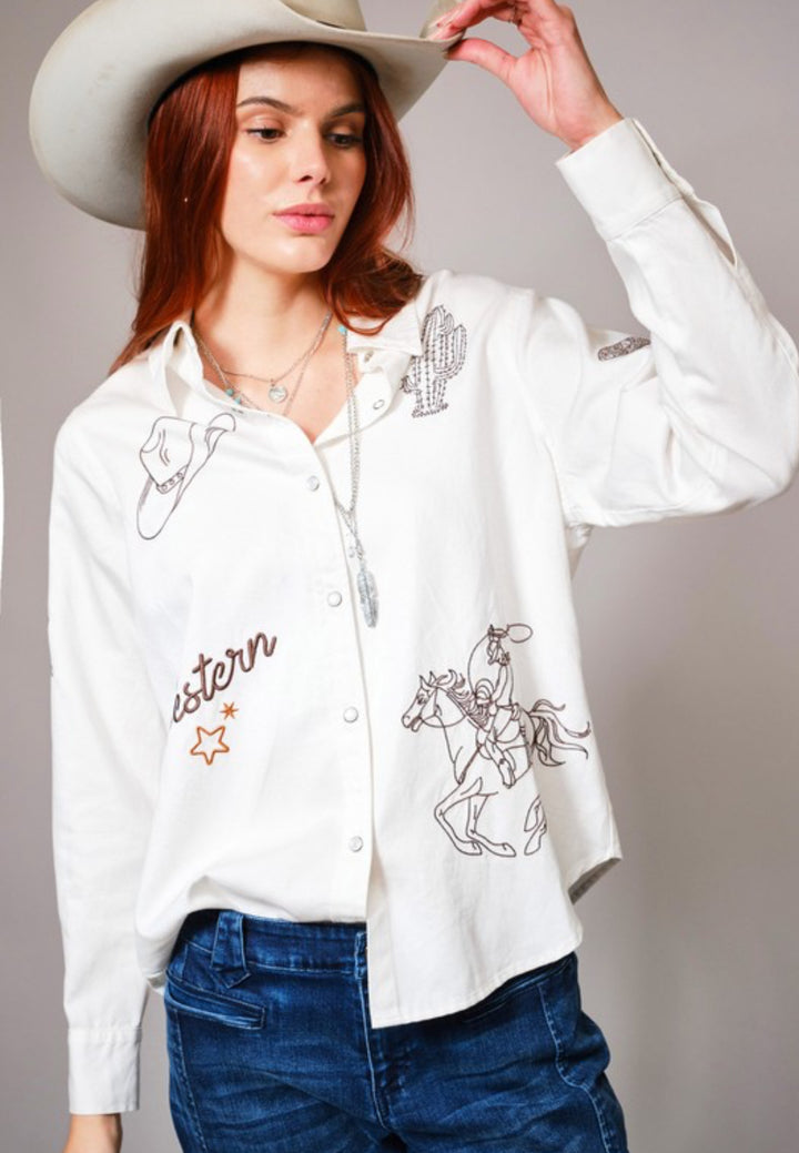 Embroidered Western Motif Shirt