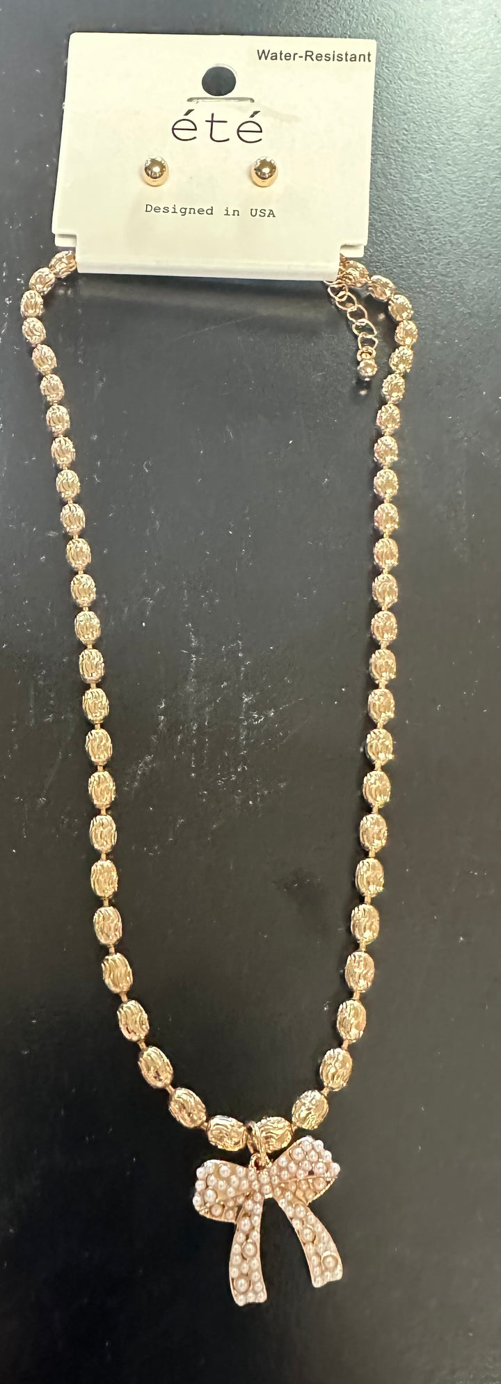 Pearl Bow Gold Necklace Set