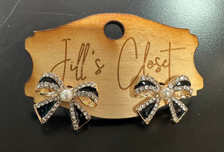 Rhinestone & Pearl Bow Earrings