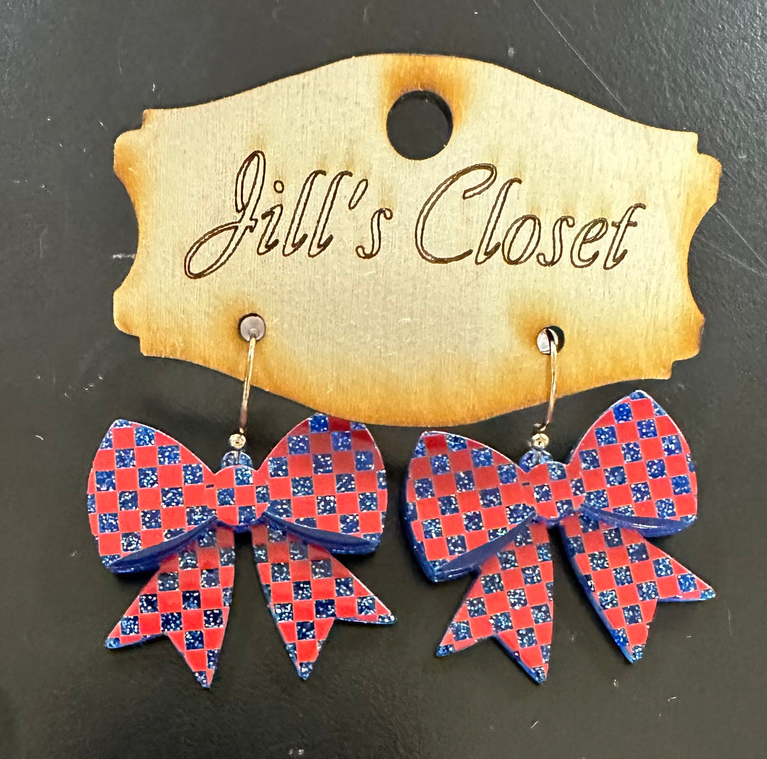 Checkered Bow Earrings