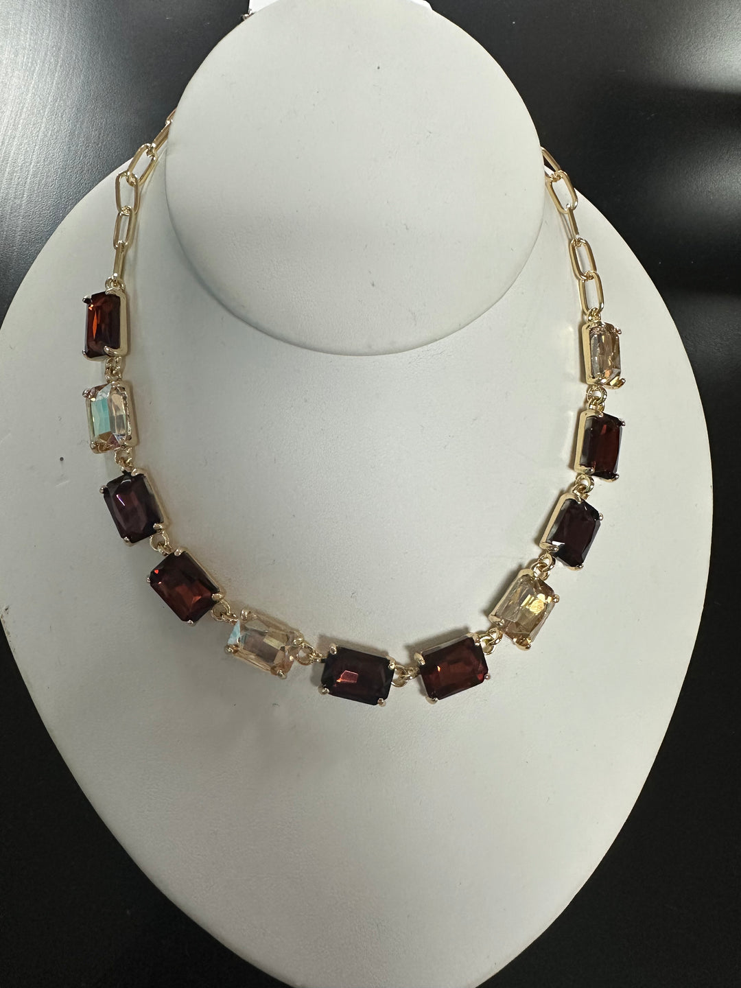 Fall’s Colors Rectangular Jeweled Necklace