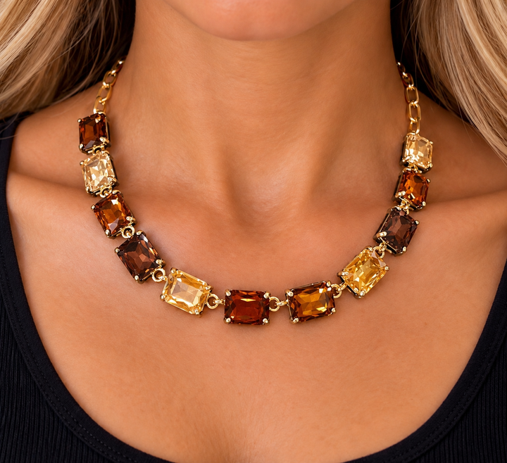 Fall’s Colors Rectangular Jeweled Necklace