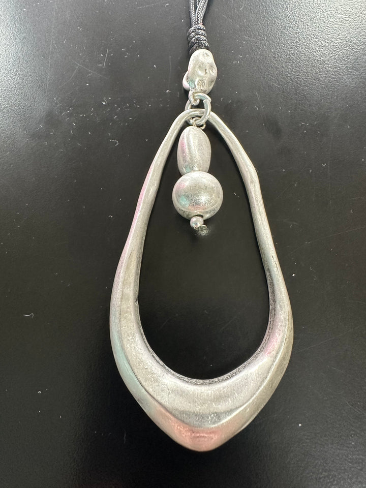 Long Cord Matte Silver Necklace
