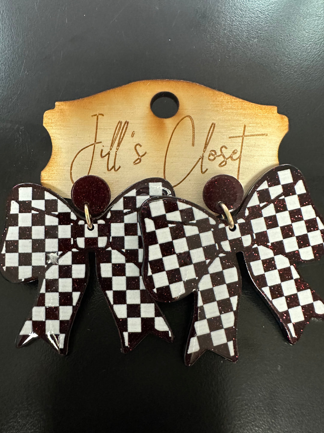 Checkered Bow Earrings