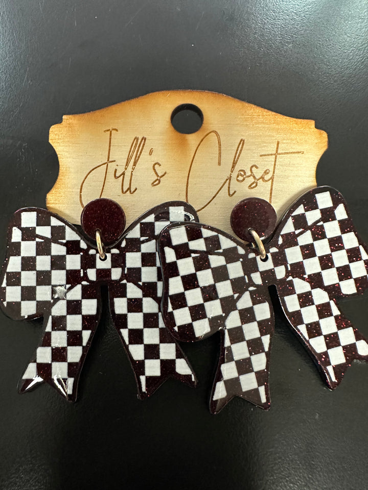 Checkered Bow Earrings
