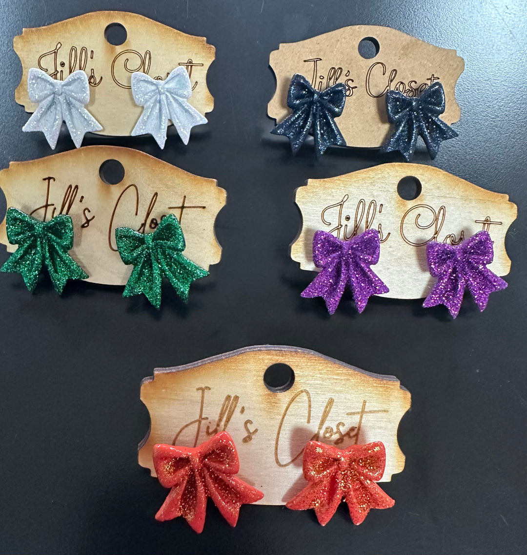Glitter Bow Stud Earrings.