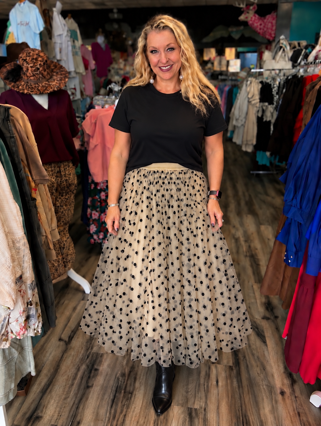 Polkadot Tulle Midi Skirt