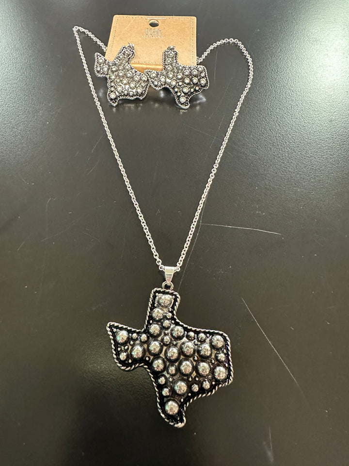 Silver Beaded Texas Earrings & Necklace