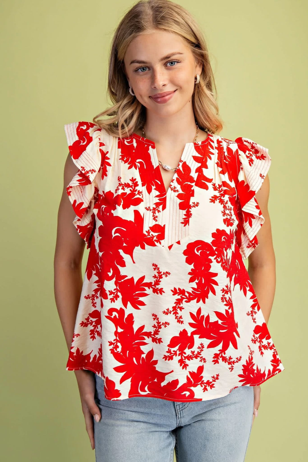 Floral Print Flutter Sleeve Blouse