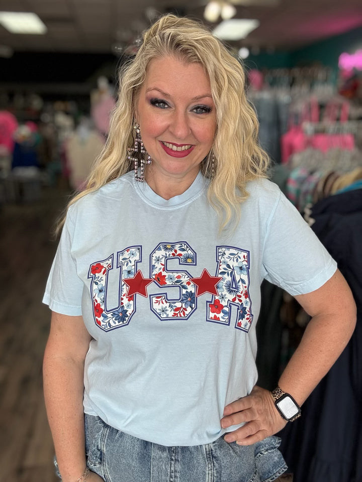 Floral USA tee