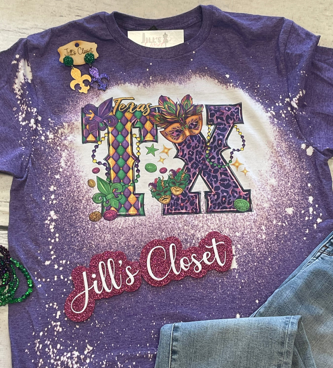 Texas Mardi Gras Bleached tee