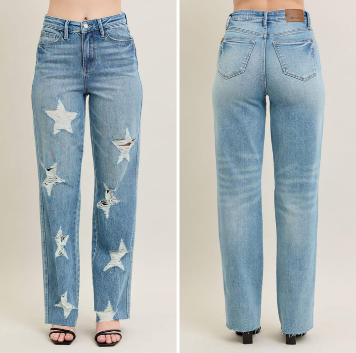 Judy Blue Distressed Star Jeans