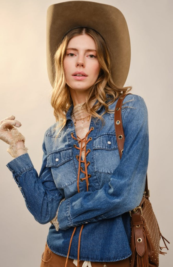 Lace Up Denim Shirt