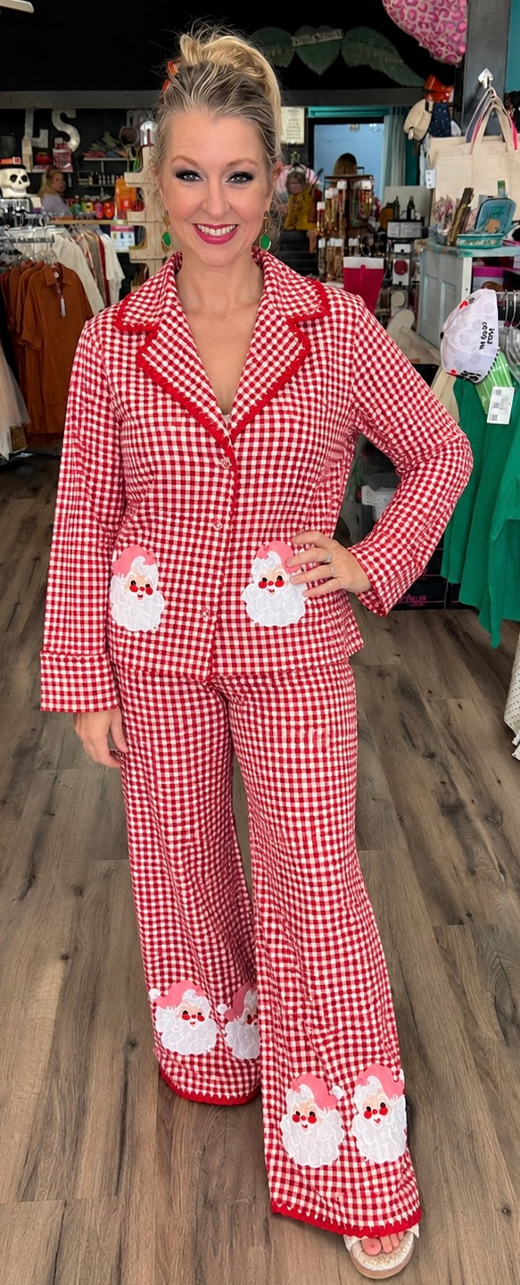 Gingham Santa PJ Set