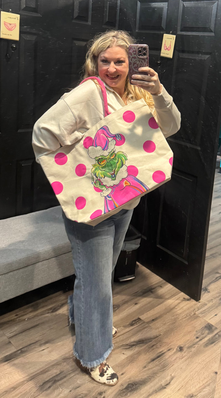 Monster in pink tote