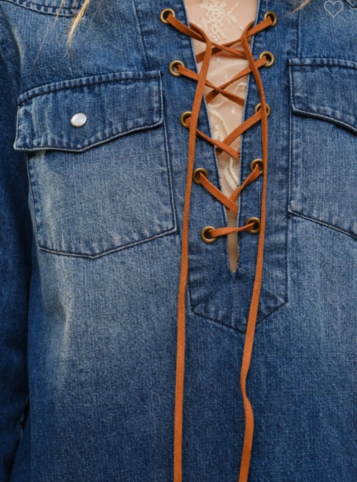 Lace Up Denim Shirt