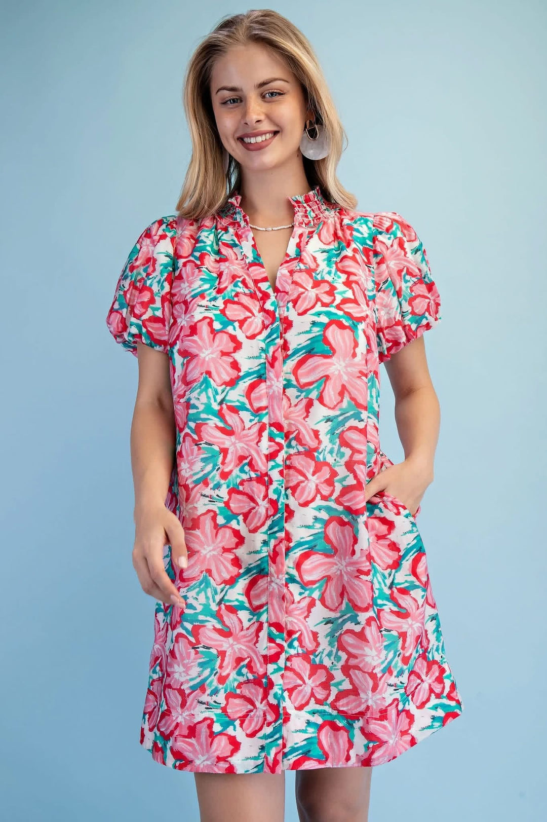 GiGio Floral Print V-Neck Button Down Dress
