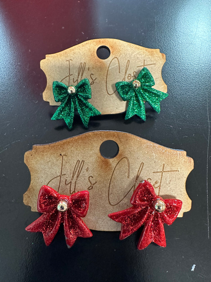 Glitter Bow Stud Earrings.