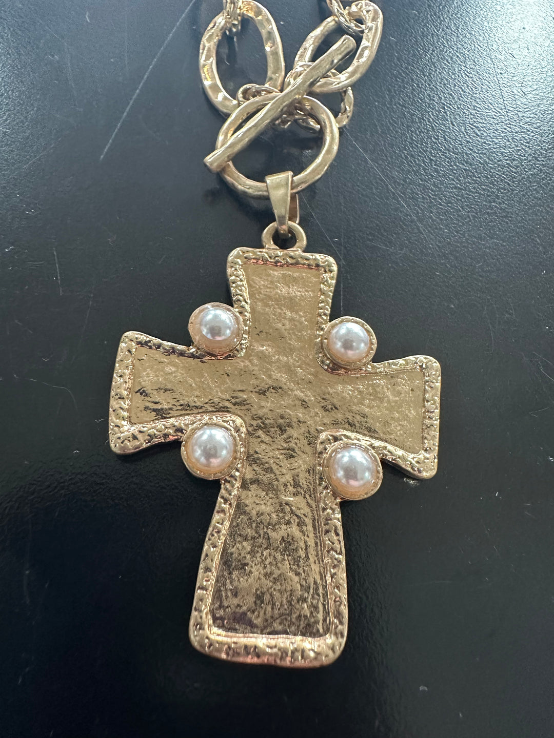 Hammered Golden Cross Necklace