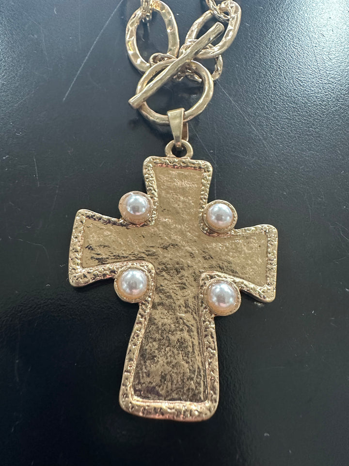 Hammered Golden Cross Necklace