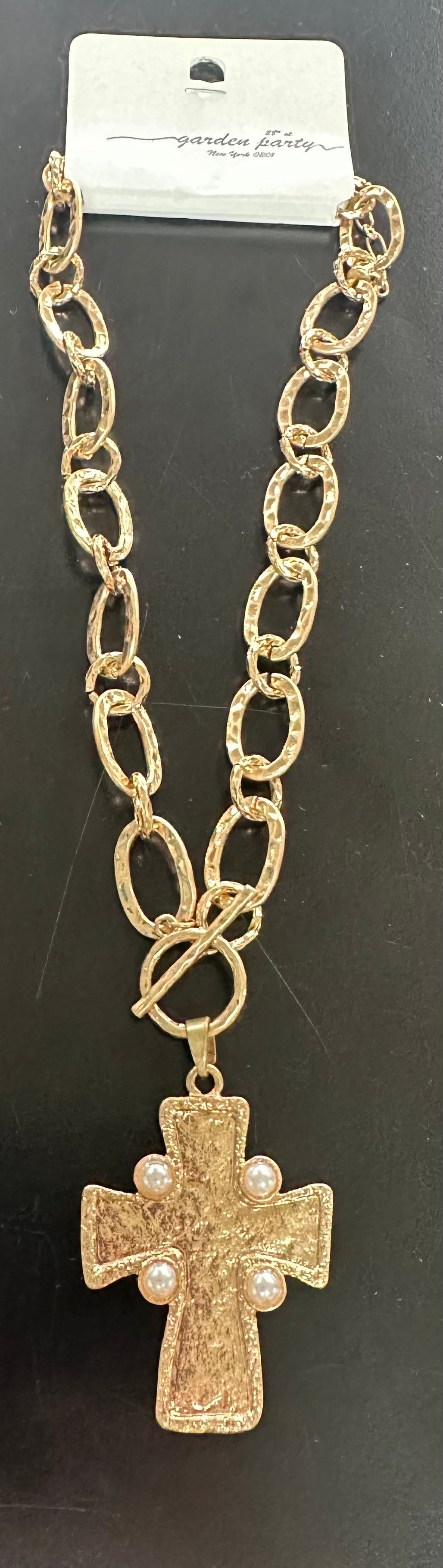 Hammered Golden Cross Necklace
