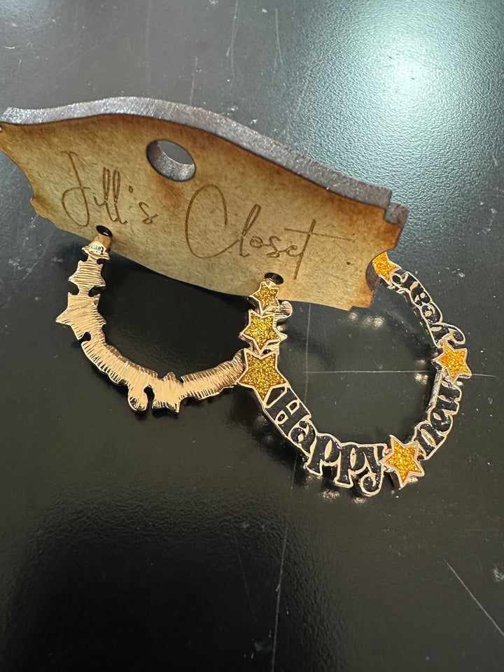 Happy New Year Hoop Earrings