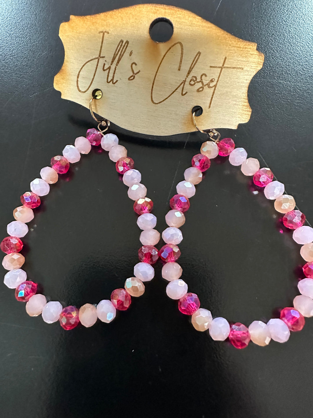 Pink Beaded Teardrop Earrings