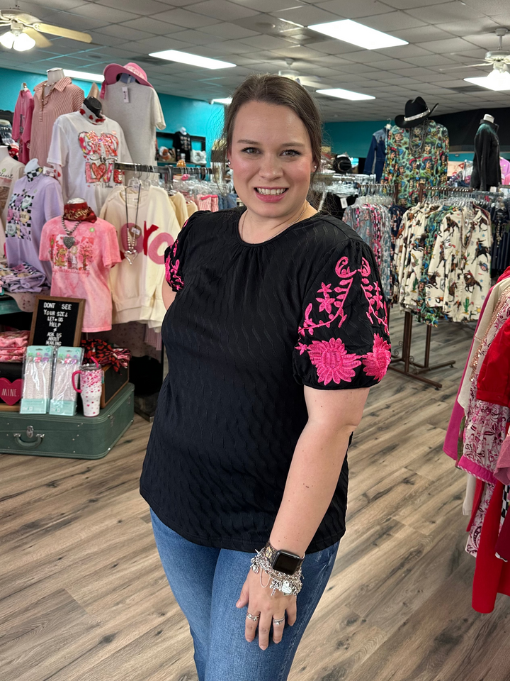 Pink embroidered top