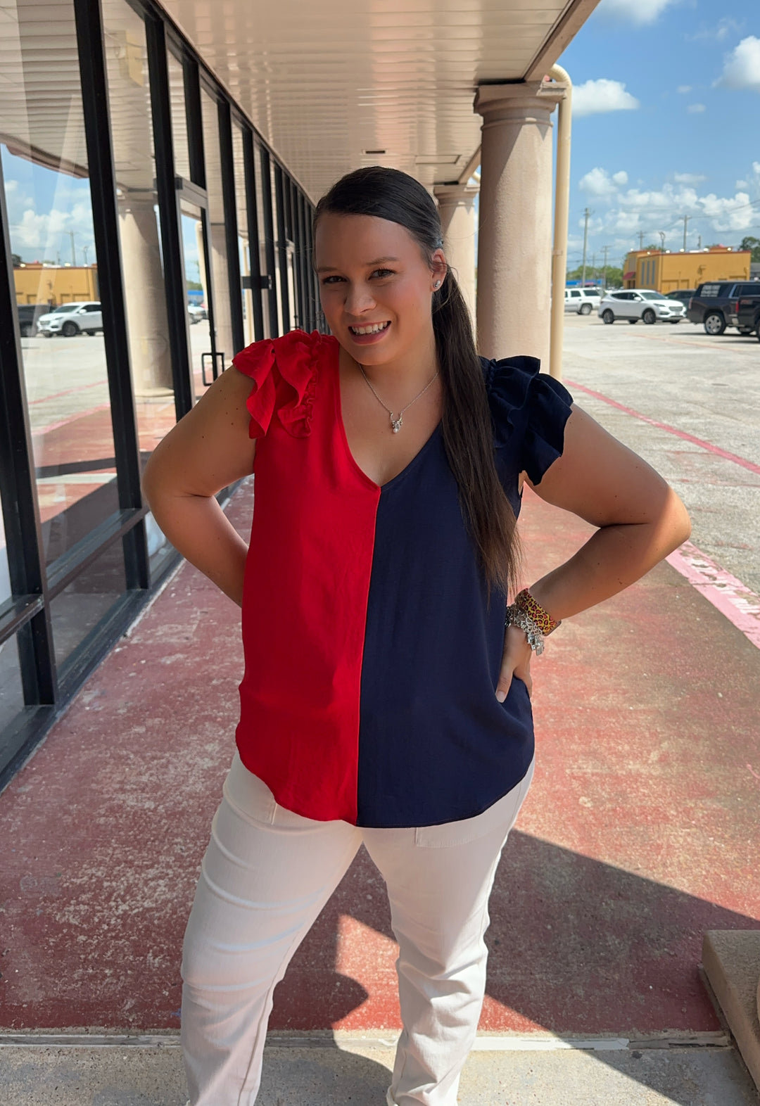 Game Day Navy Red Colorblock top