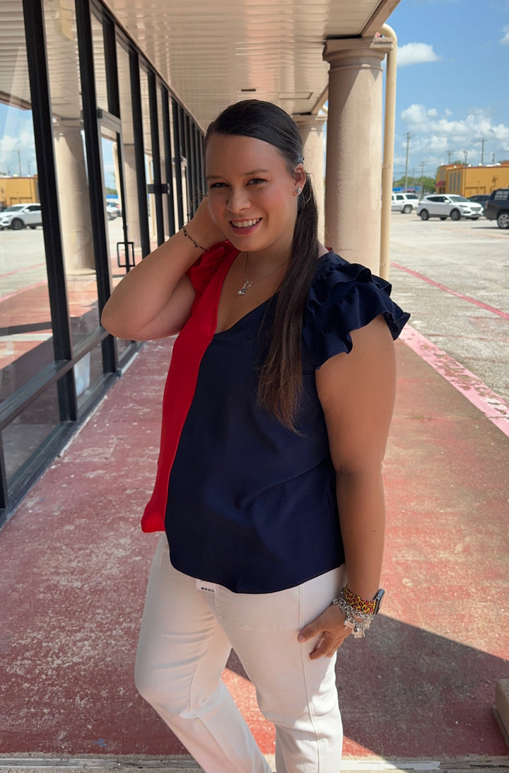 Game Day Navy Red Colorblock top