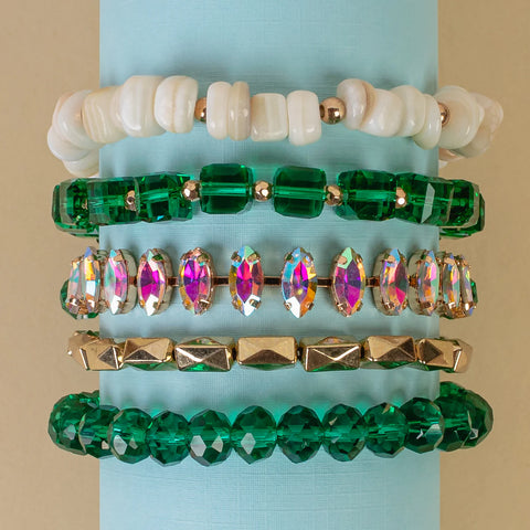 Green sparkle stack bracelet set