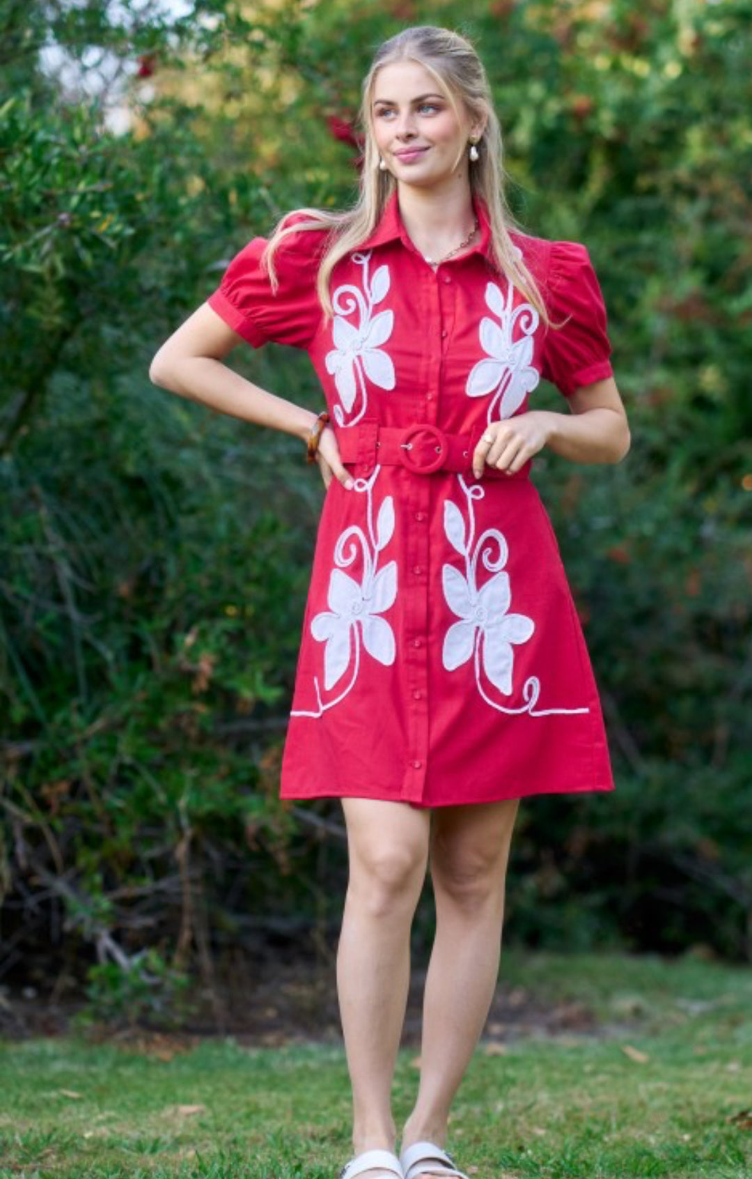 Linen Red Shirt Dress