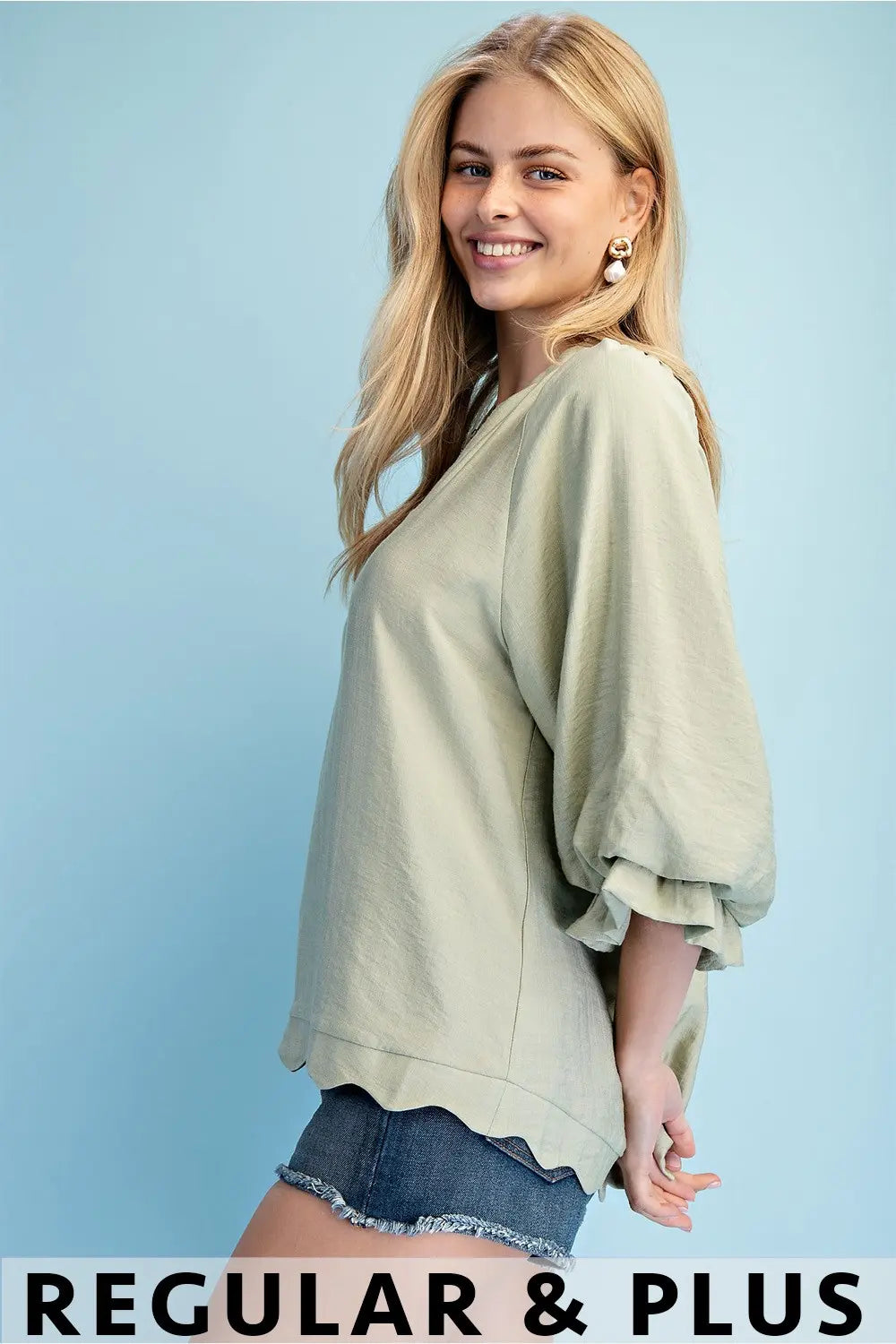 Sage Breeze Balloon Sleeve Blouse