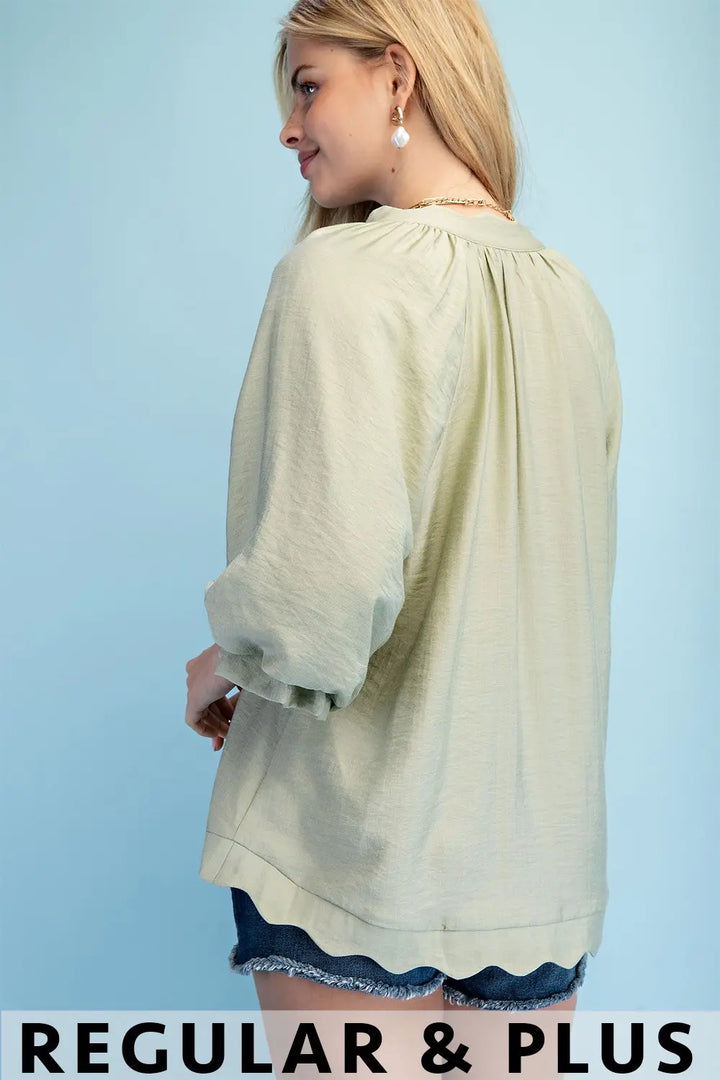 Sage Breeze Balloon Sleeve Blouse