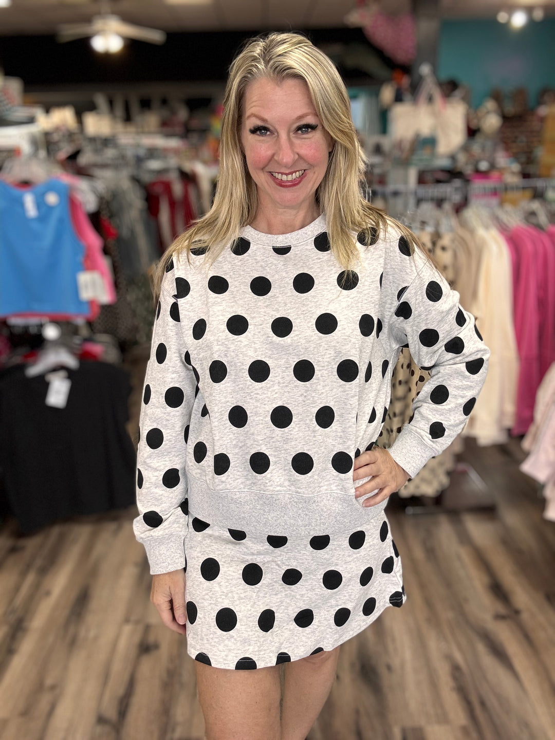 Heather Gray & Black Polka Dot Sweatshirt Skort Set