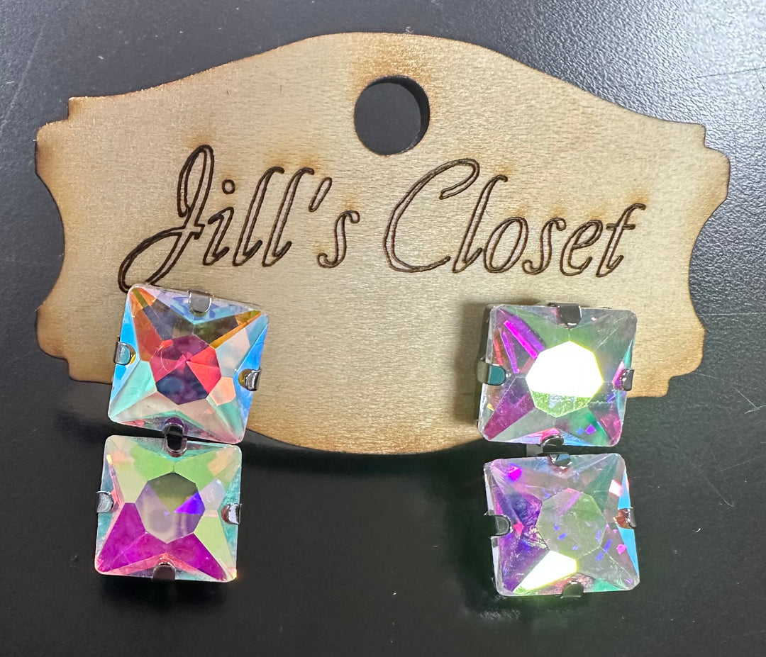 Square Faceted Stone Bling Necklace or Earrings