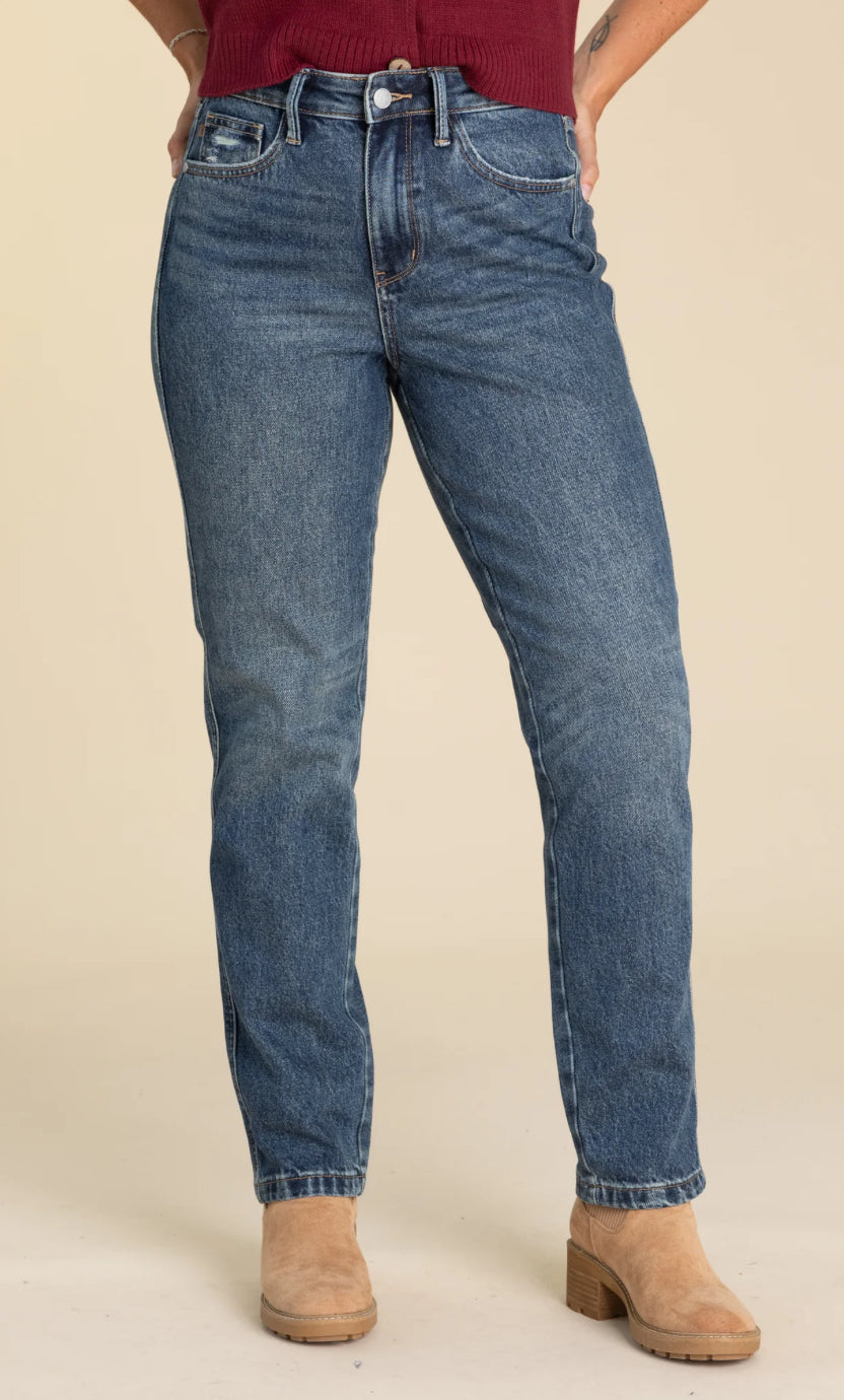 dark wash straight leg jeans