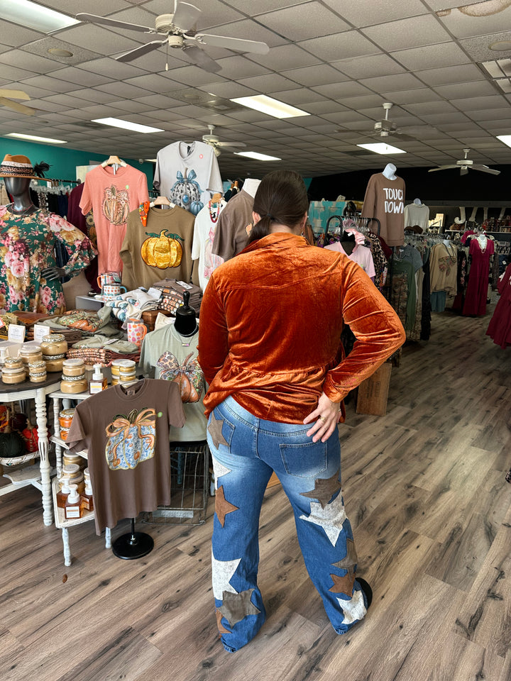 Leather Star Patched Jeans