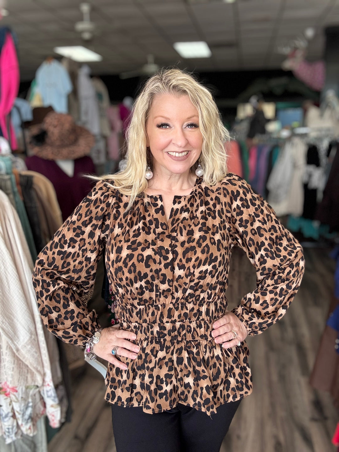 She + Sky long sleeve leopard print top