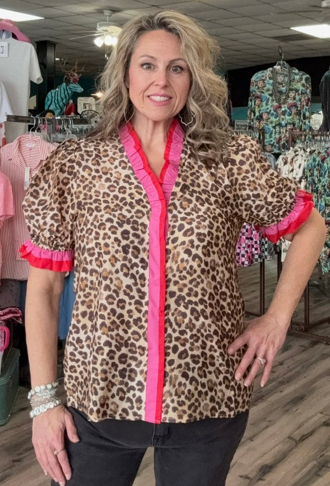 Leopard With Pink Blouse