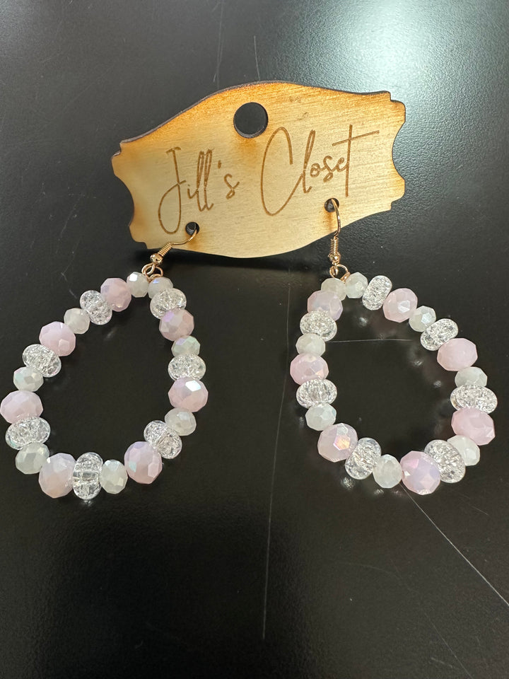 Pink Beaded Teardrop Earrings
