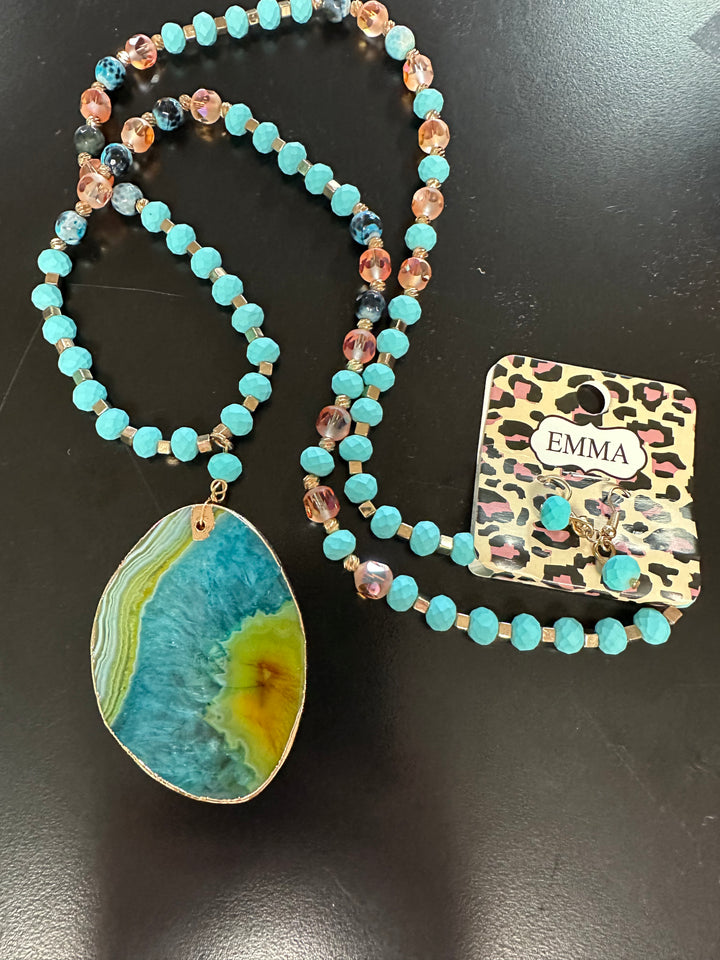 Long Stone Slab Pendant Necklace