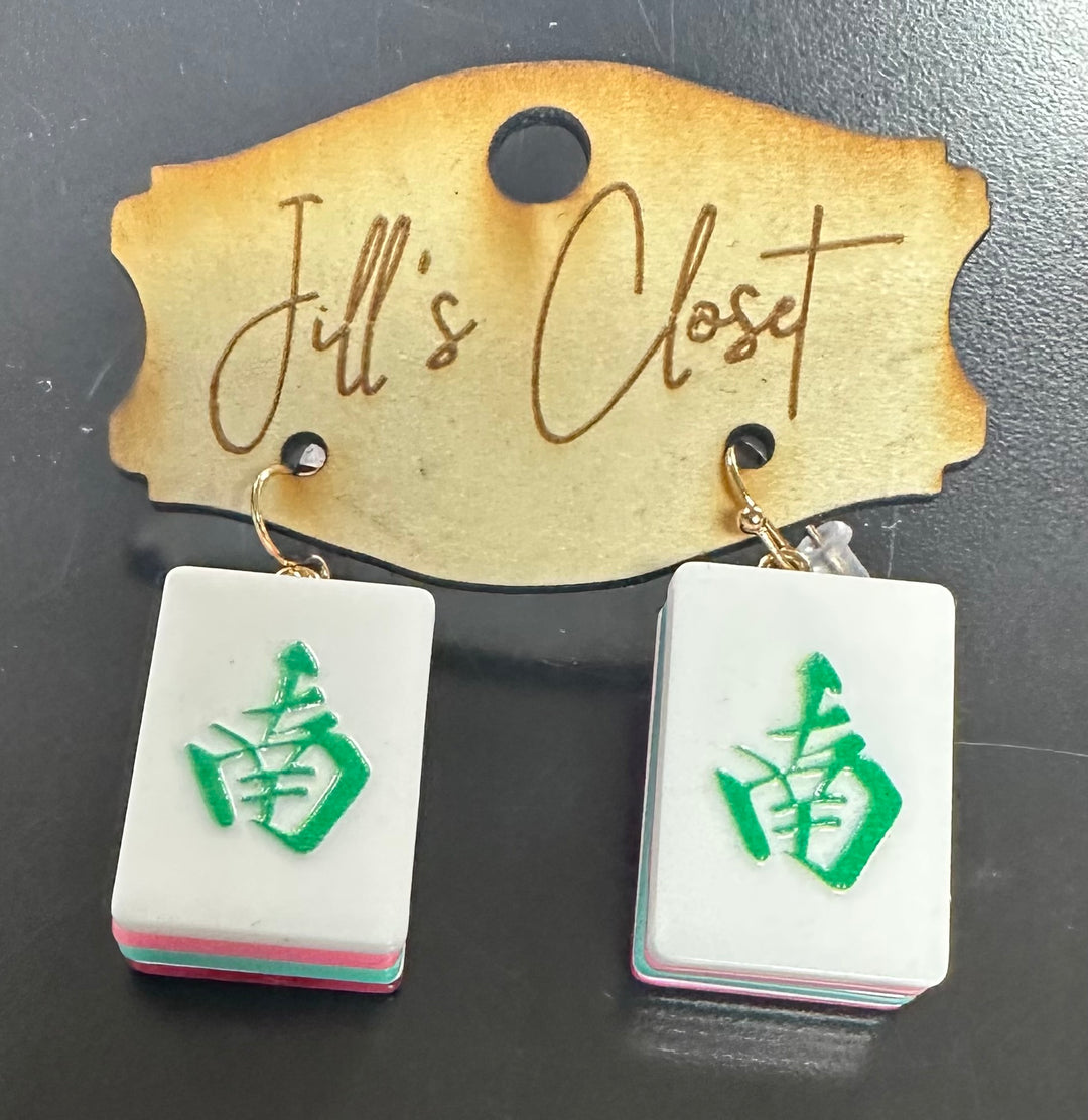 Mahjong Tile Fishhook Earrings