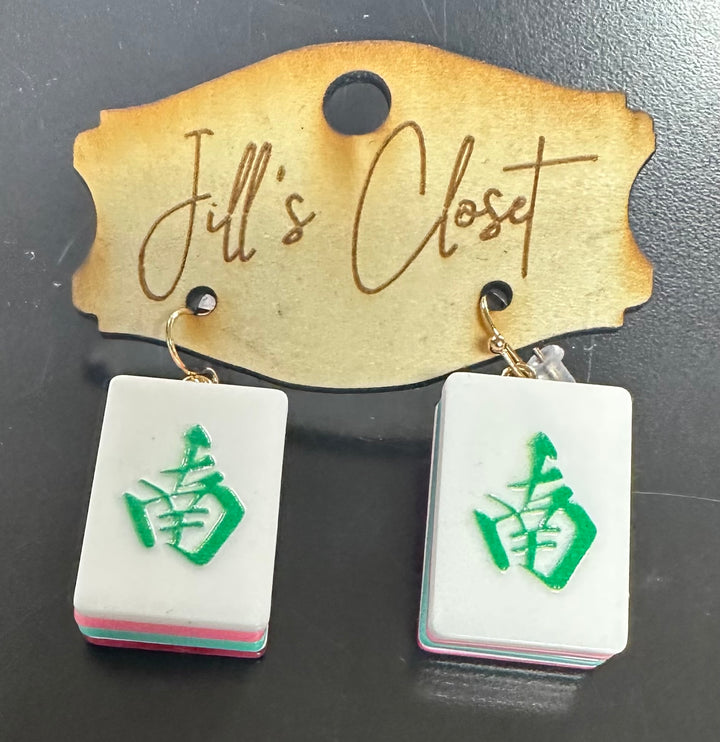 Mahjong Tile Fishhook Earrings
